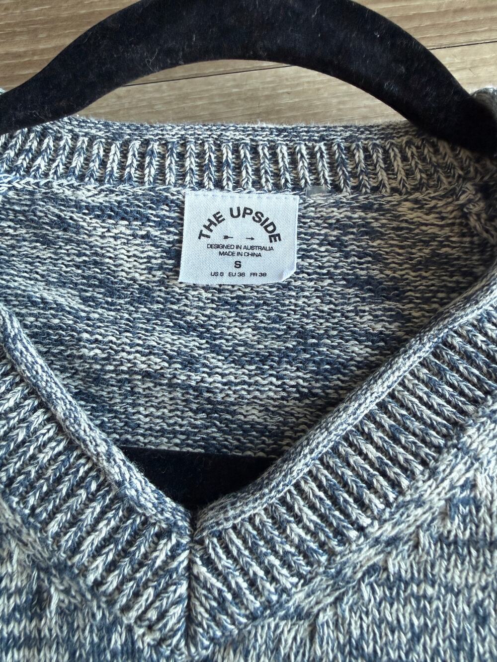 The Upside Blue Marle Organic Cotton Linen Blend V-Neck Knit Sweater S